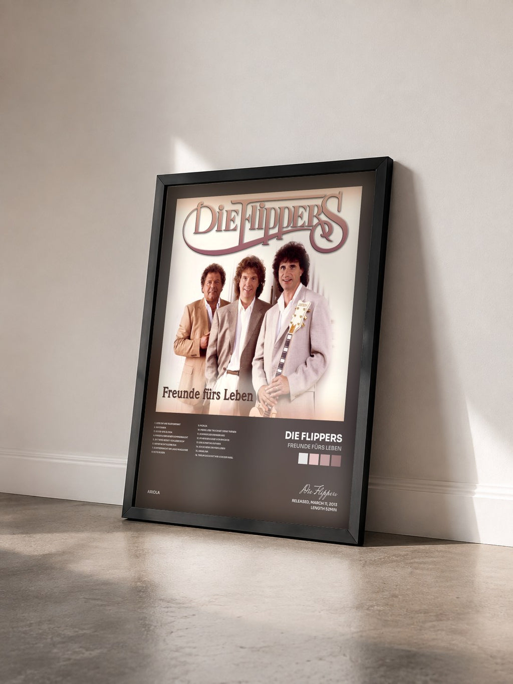 #noir Tableau de l'album Freunde fürs Leben de Die Flippers vu de trois quarts, cadre noir