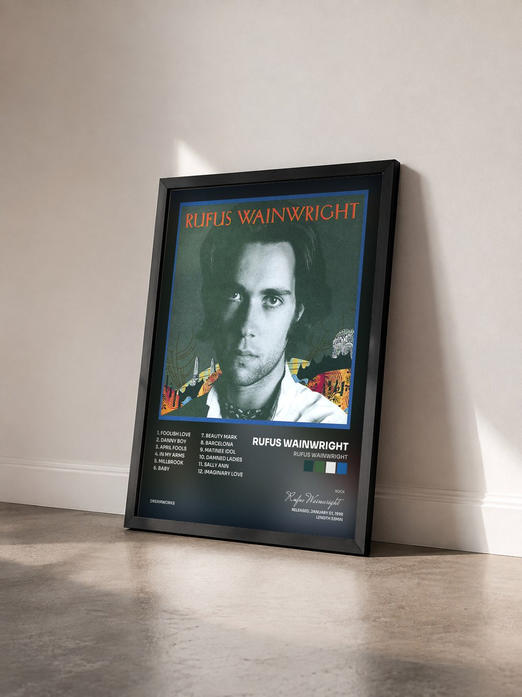 #noir Tableau de l'album Rufus Wainwright de Rufus Wainwright vu de trois quarts, cadre noir
