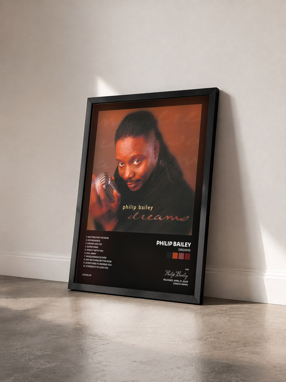 #noir Tableau de l'album Dreams de Philip Bailey vu de trois quarts, cadre noir