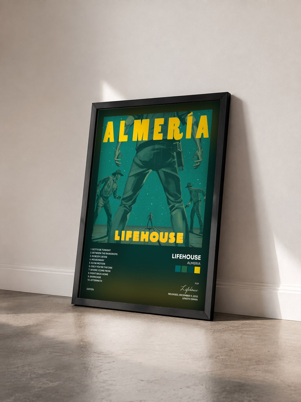 #noir Tableau de l'album Almeria de Lifehouse vu de trois quarts, cadre noir