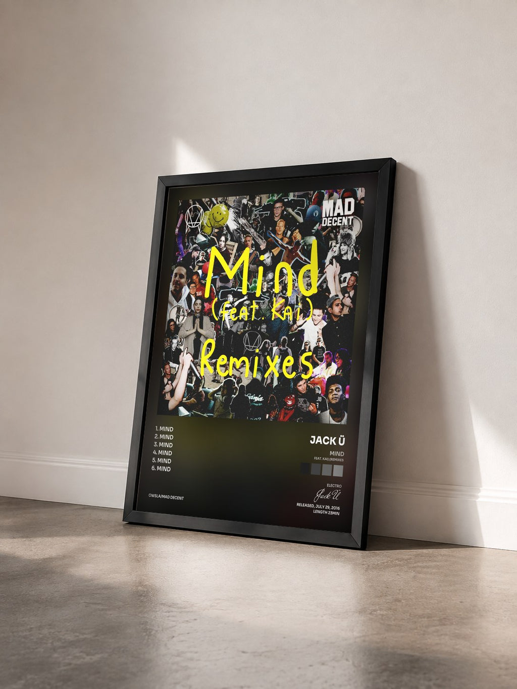 #noir Tableau de l'album Mind (feat. Kai) (Remixes) de Jack Ü vu de trois quarts, cadre noir