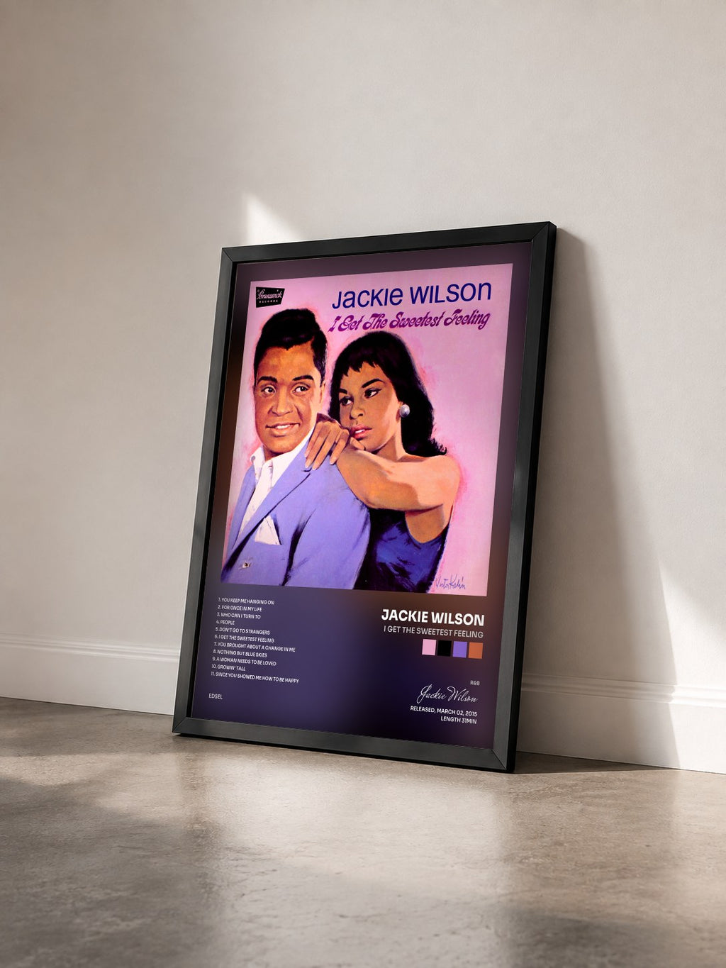#noir Tableau de l'album I Get the Sweetest Feeling de Jackie Wilson vu de trois quarts, cadre noir