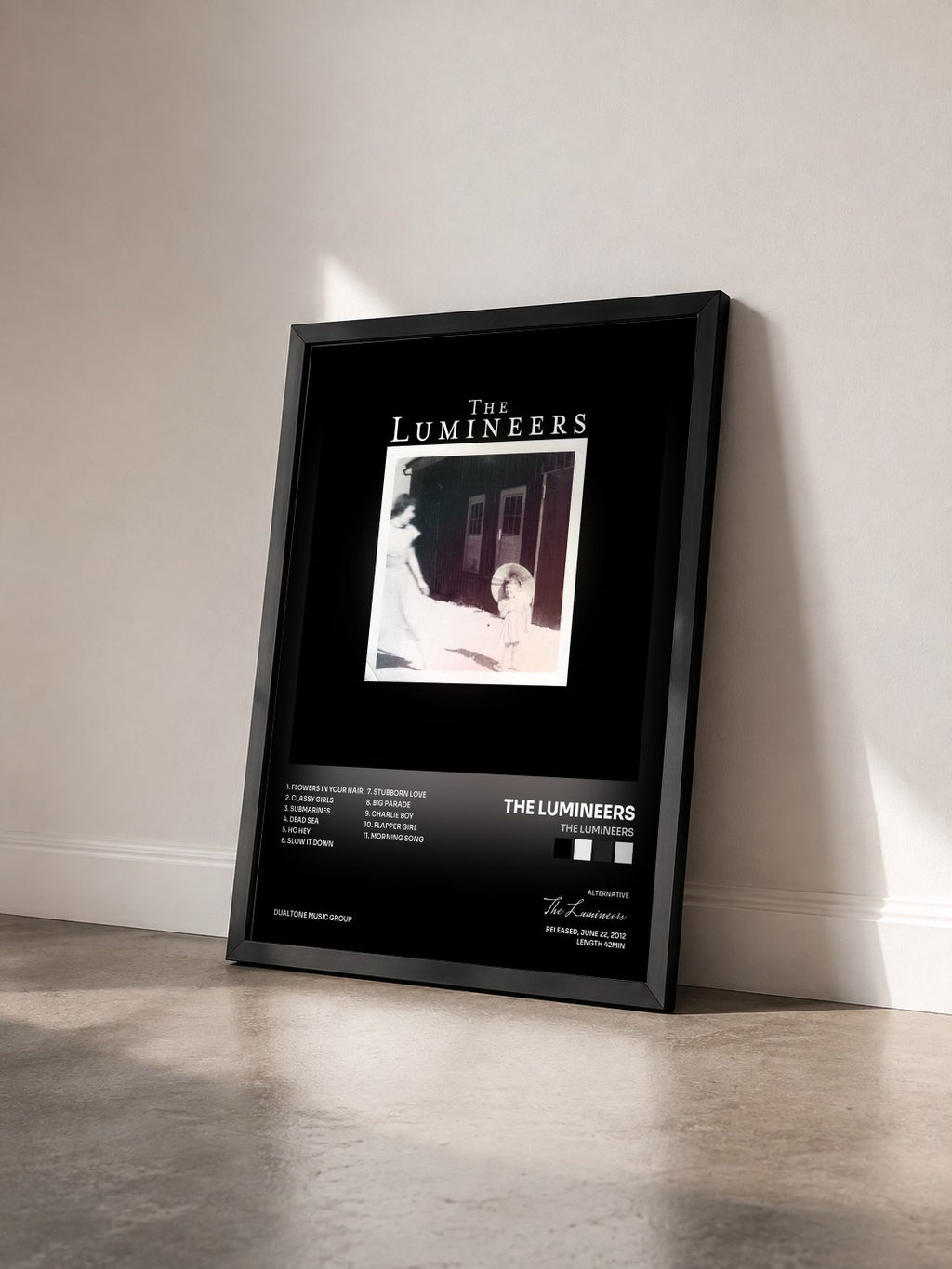 #noir Tableau de l'album The Lumineers de The Lumineers vu de trois quarts, cadre noir