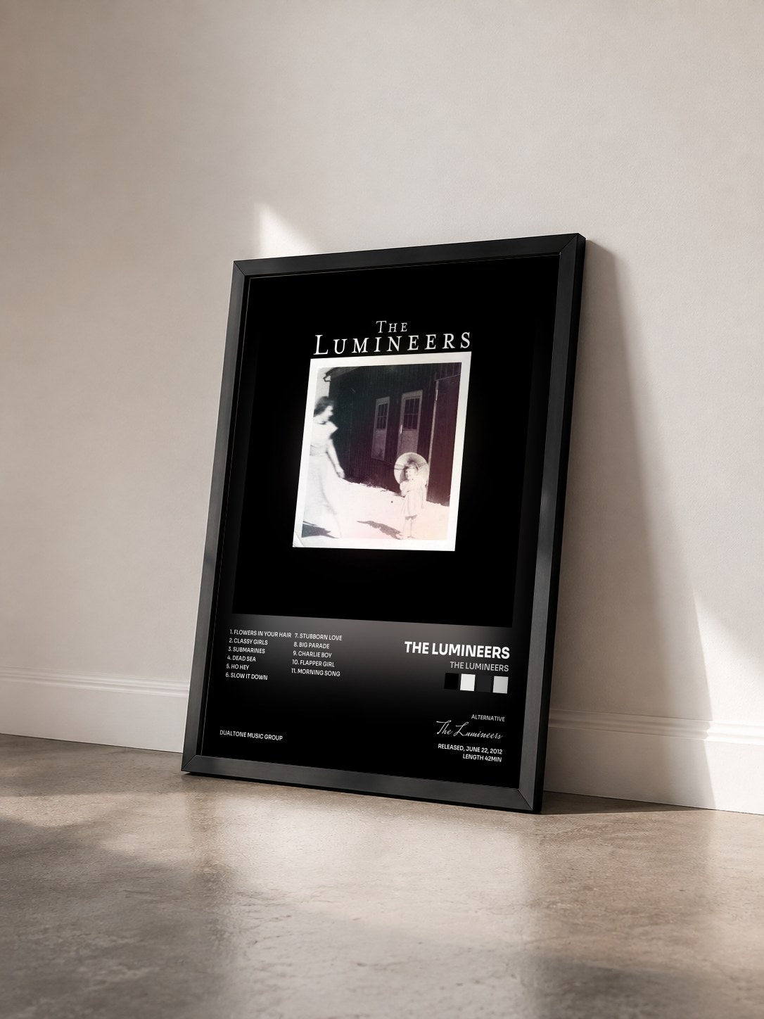 #noir Tableau de l'album The Lumineers de The Lumineers vu de trois quarts, cadre noir