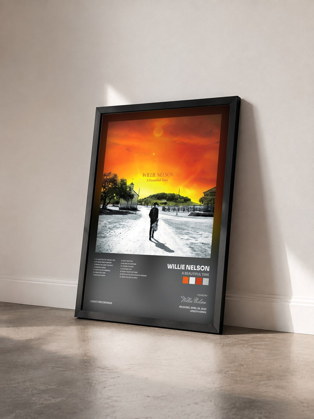#noir Tableau de l'album A Beautiful Time de Willie Nelson vu de trois quarts, cadre noir