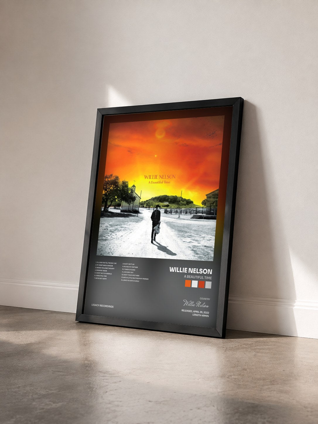 #noir Tableau de l'album A Beautiful Time de Willie Nelson vu de trois quarts, cadre noir