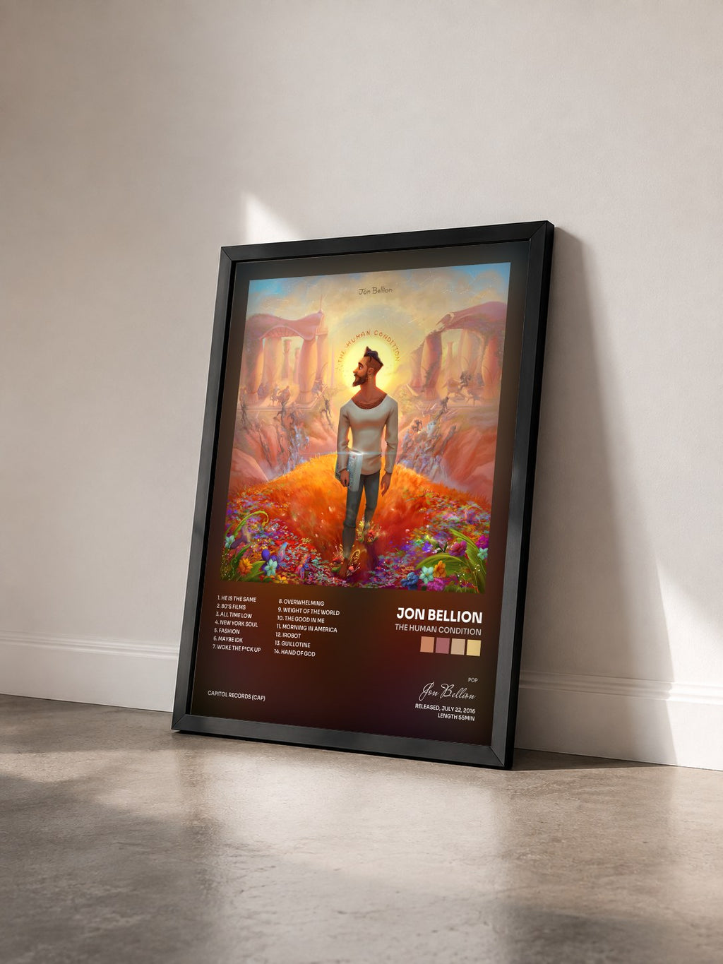 #noir Tableau de l'album The Human Condition de Jon Bellion vu de trois quarts, cadre noir