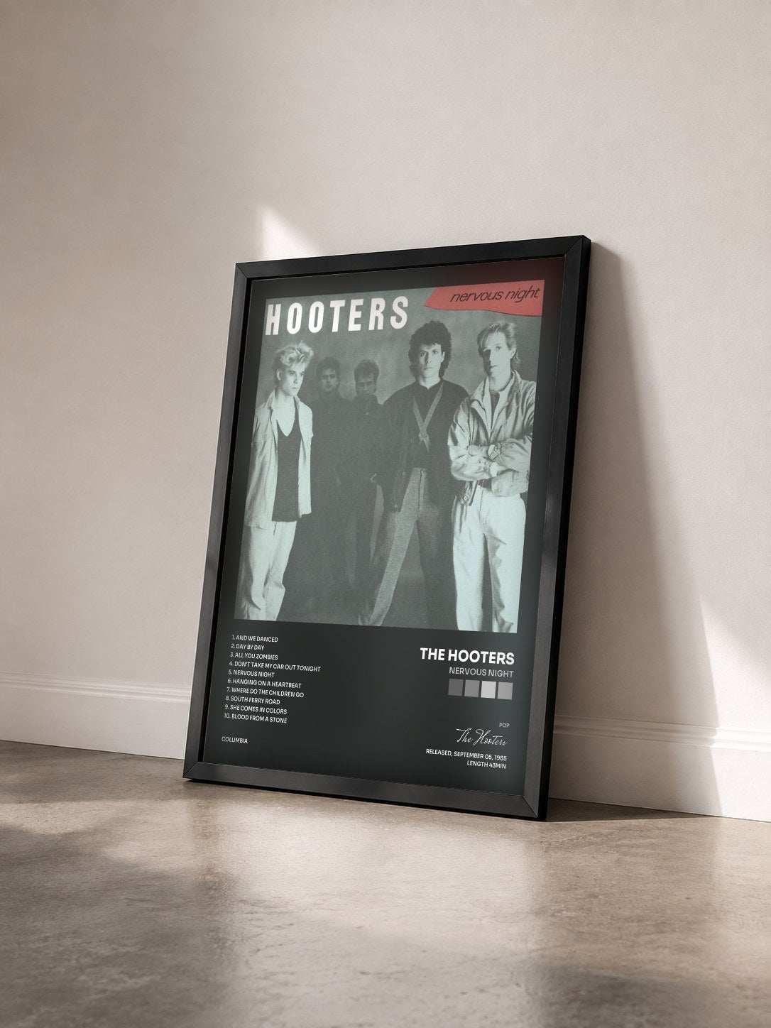 #noir Tableau de l'album Nervous Night de The Hooters vu de trois quarts, cadre noir