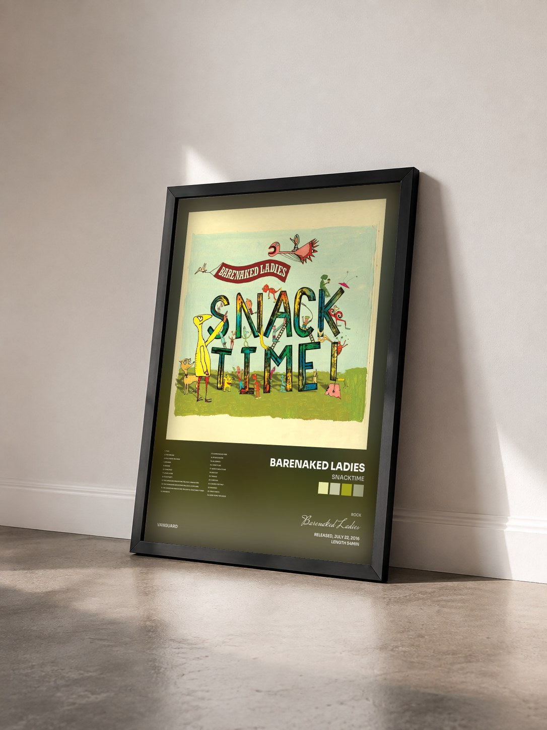 #noir Tableau de l'album Snacktime de Barenaked Ladies vu de trois quarts, cadre noir