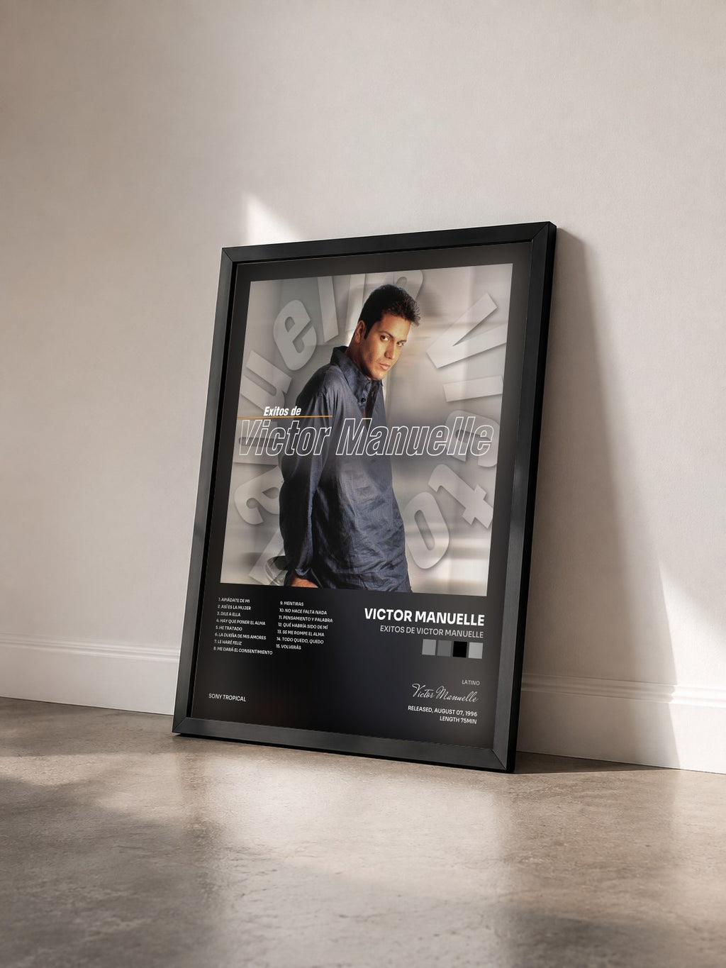 #noir Tableau de l'album Exitos de Victor Manuelle de Victor Manuelle vu de trois quarts, cadre noir