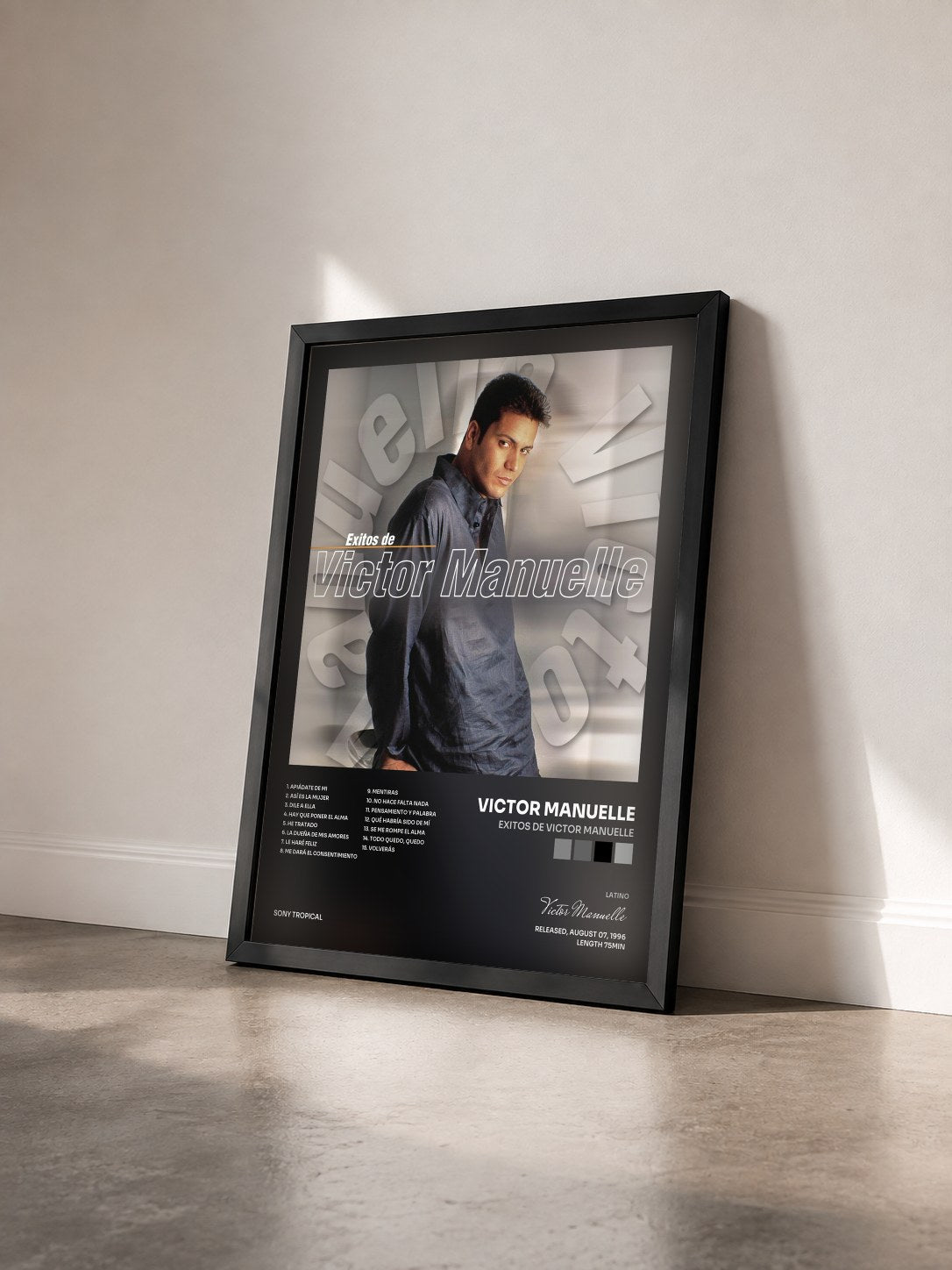 #noir Tableau de l'album Exitos de Victor Manuelle de Victor Manuelle vu de trois quarts, cadre noir