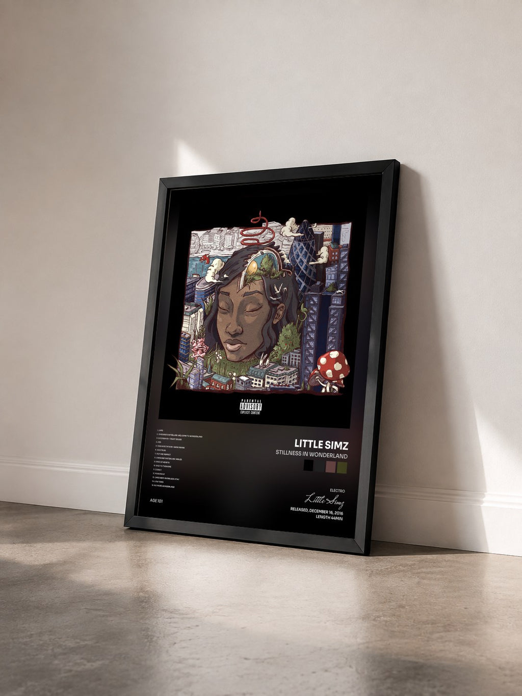 #noir Tableau de l'album Stillness in Wonderland de Little Simz vu de trois quarts, cadre noir