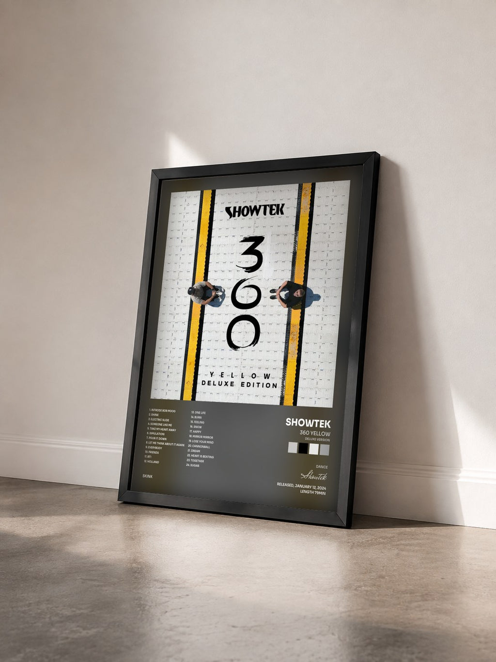 #noir Tableau de l'album 360 Yellow (Deluxe Version) de Showtek vu de trois quarts, cadre noir