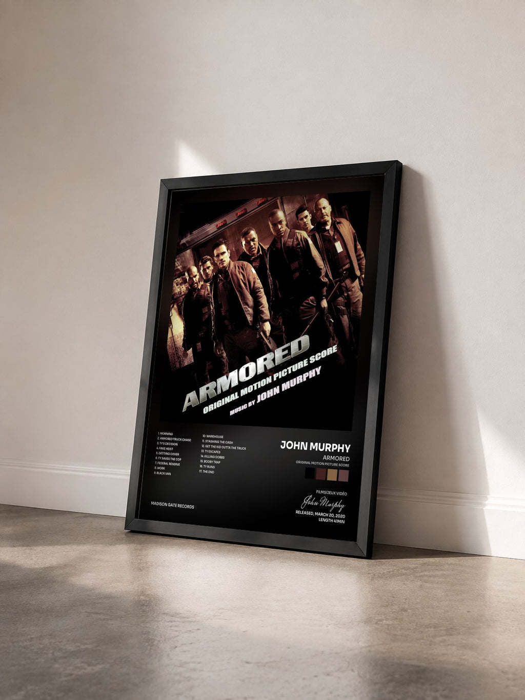 #noir Tableau de l'album Armored (Original Motion Picture Score) de John Murphy vu de trois quarts, cadre noir