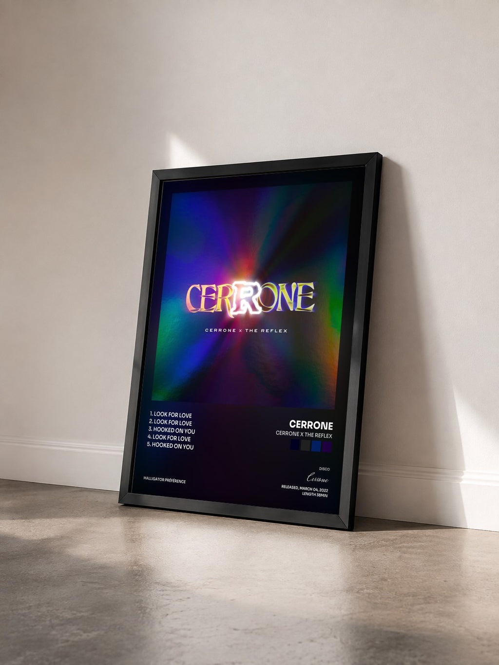 #noir Tableau de l'album Cerrone X The Reflex de Cerrone vu de trois quarts, cadre noir