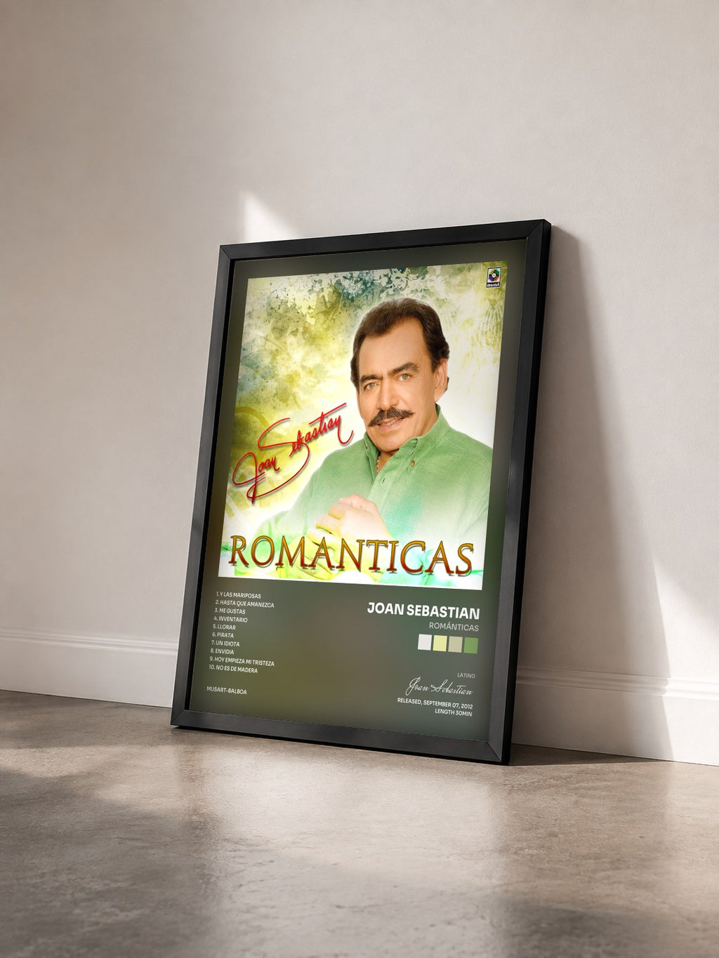 #noir Tableau de l'album Románticas de Joan Sebastian vu de trois quarts, cadre noir