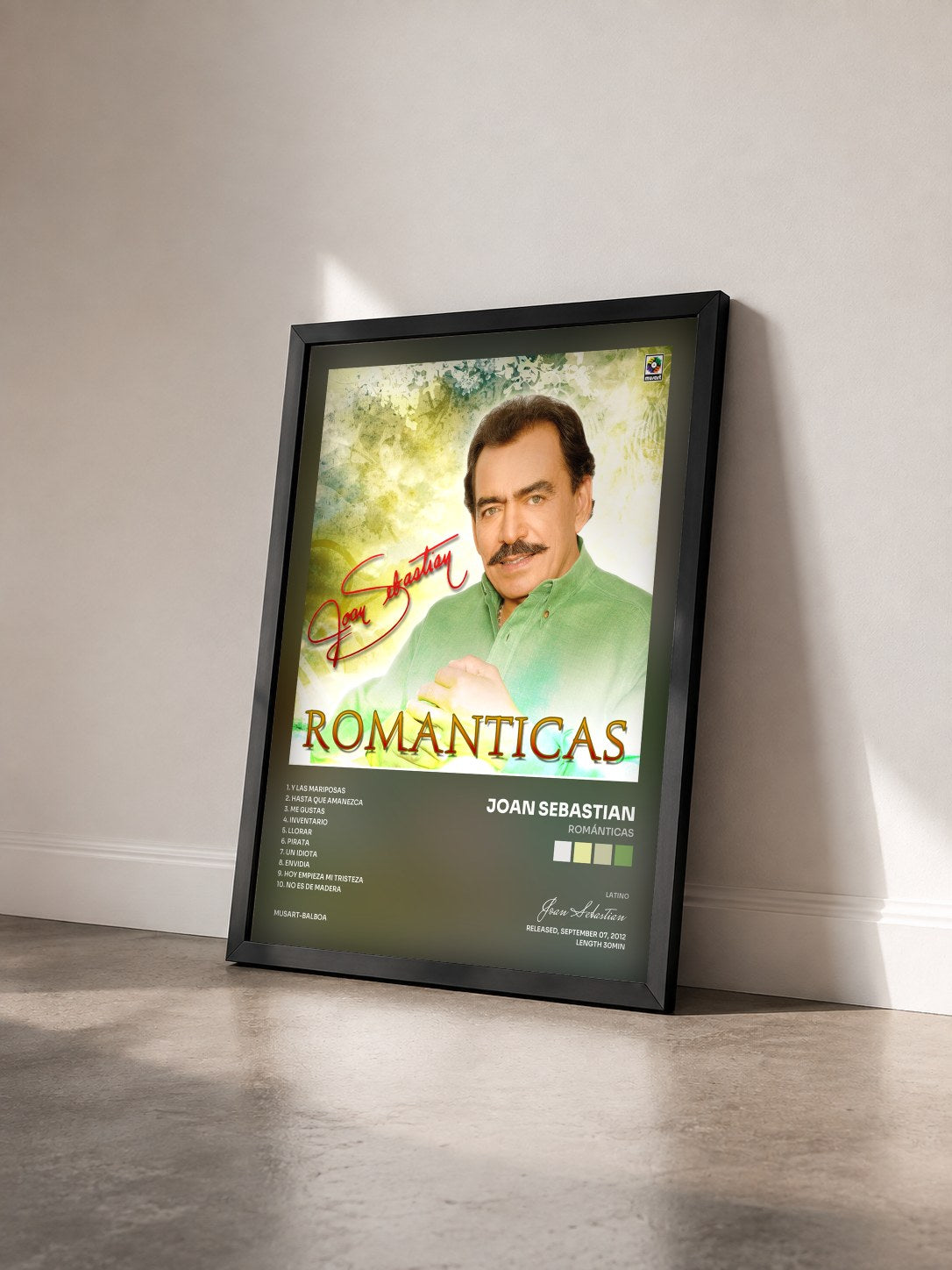 #noir Tableau de l'album Románticas de Joan Sebastian vu de trois quarts, cadre noir