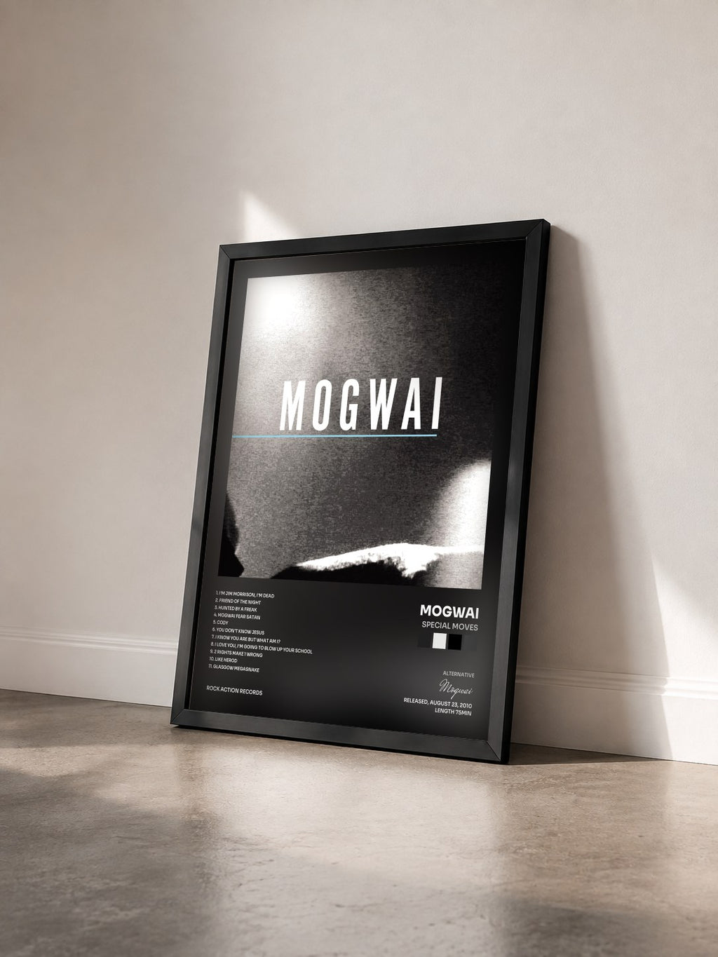 #noir Tableau de l'album Special Moves de Mogwai vu de trois quarts, cadre noir