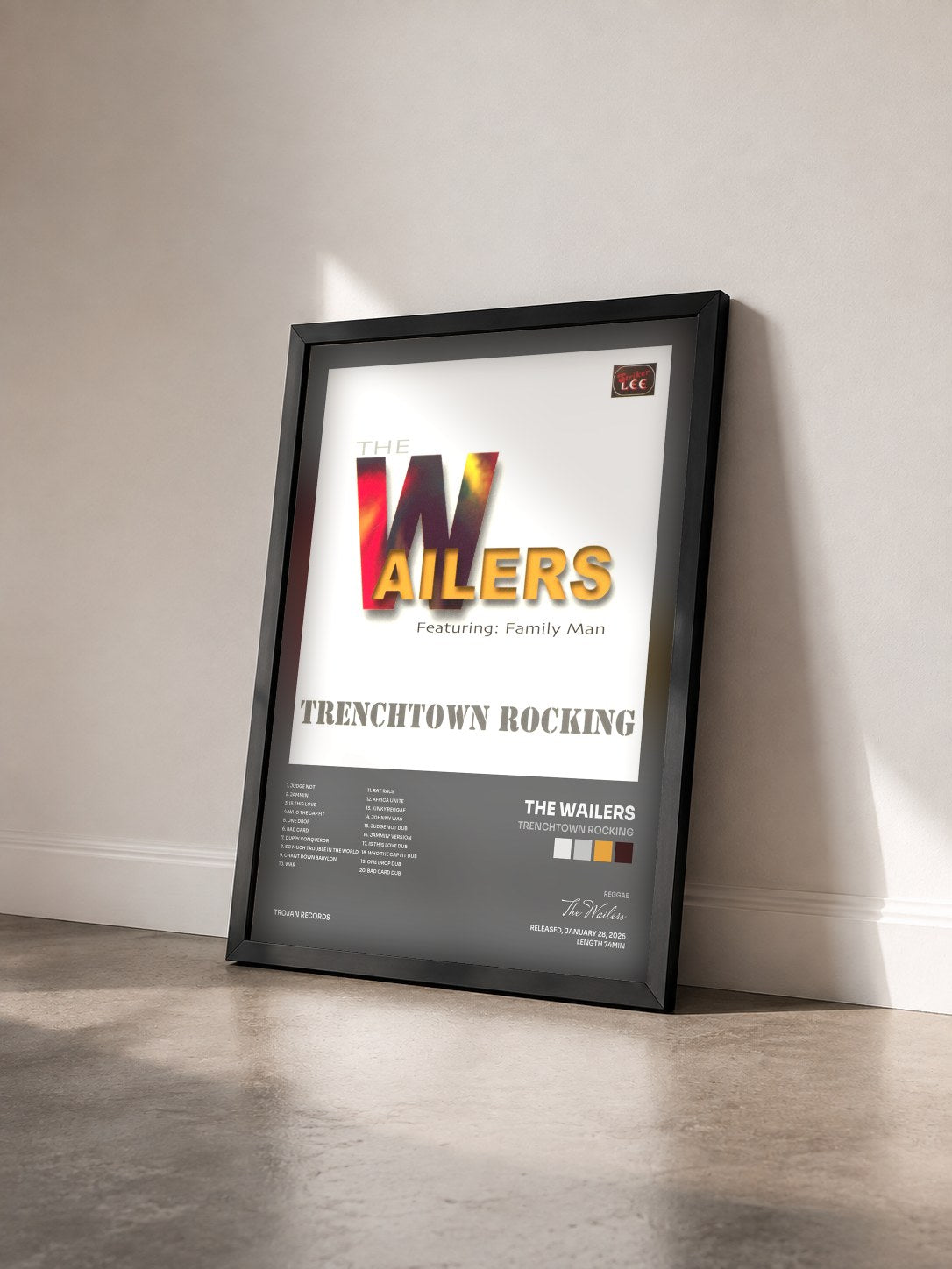 #noir Tableau de l'album Trenchtown Rocking de The Wailers vu de trois quarts, cadre noir