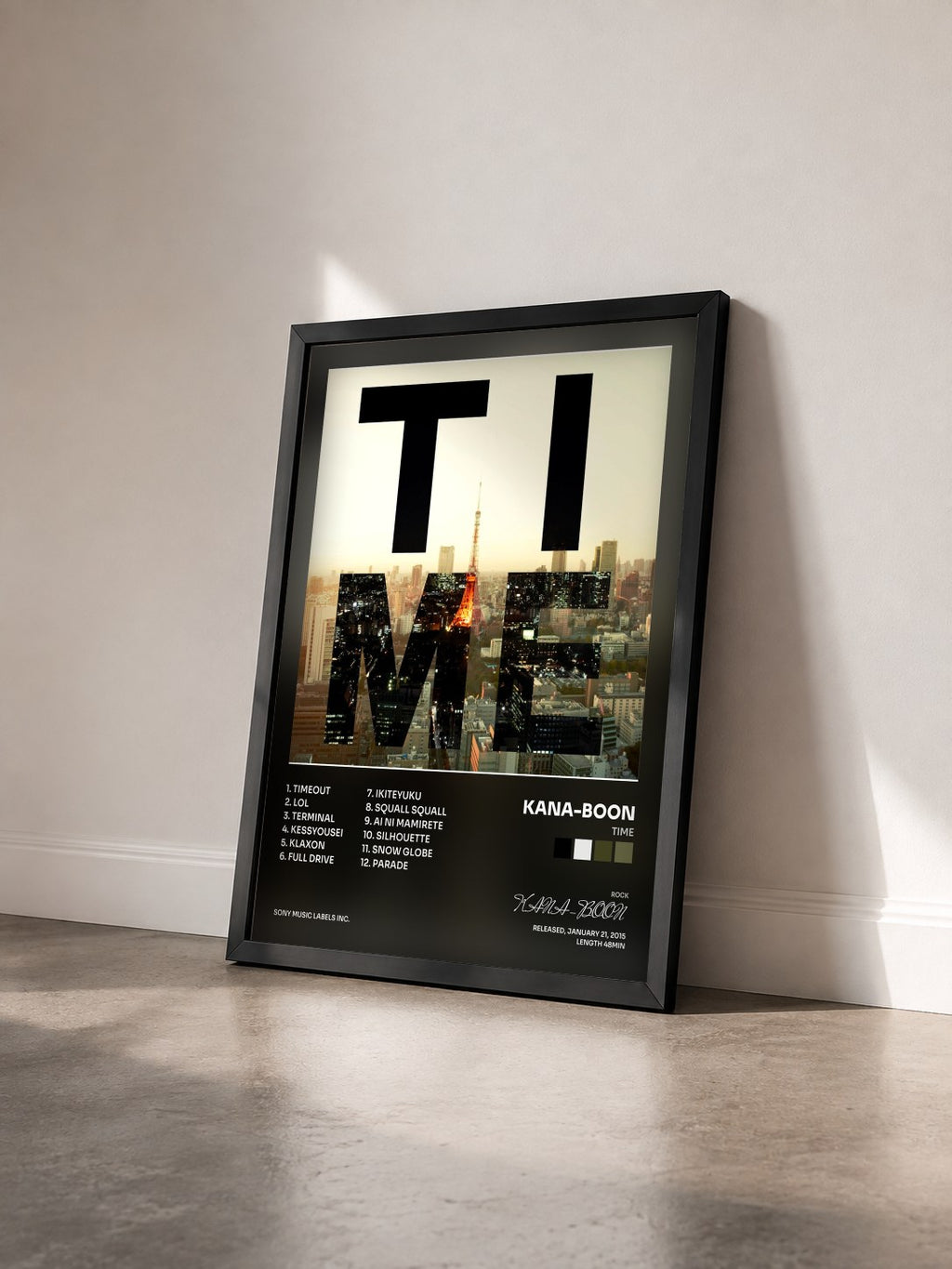 #noir Tableau de l'album TIME de KANA-BOON vu de trois quarts, cadre noir