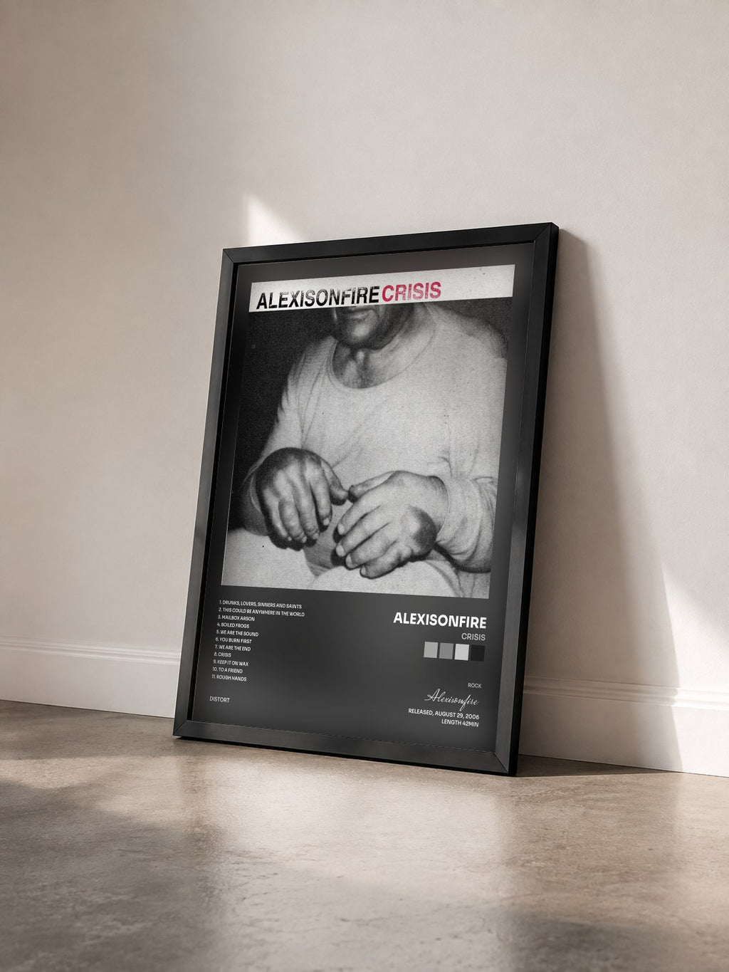 #noir Tableau de l'album Crisis de Alexisonfire vu de trois quarts, cadre noir