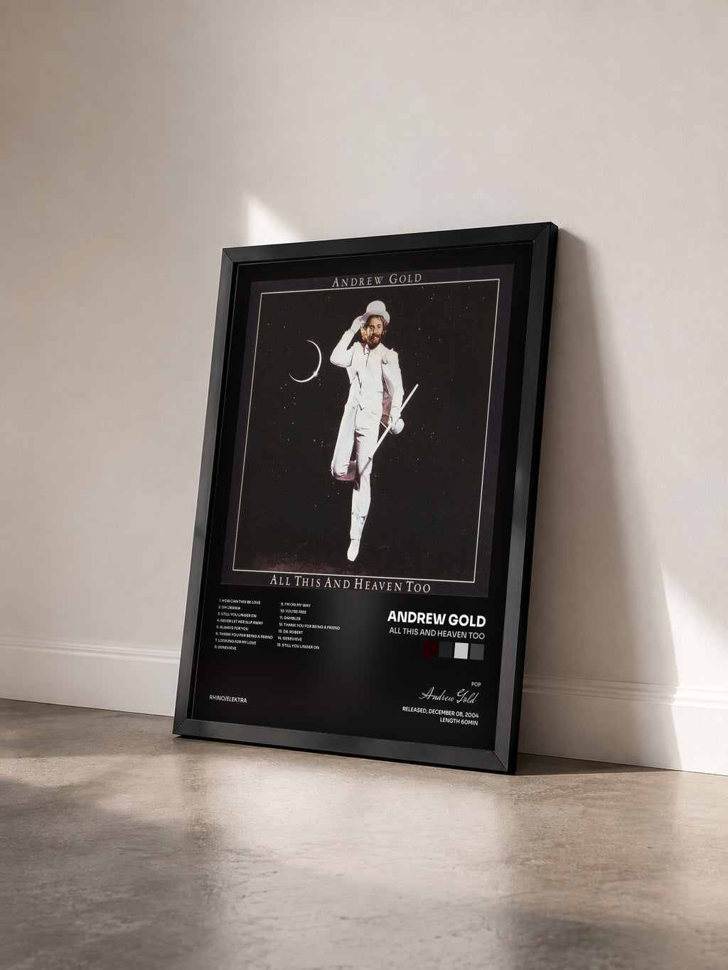 #noir Tableau de l'album All This and Heaven Too de Andrew Gold vu de trois quarts, cadre noir