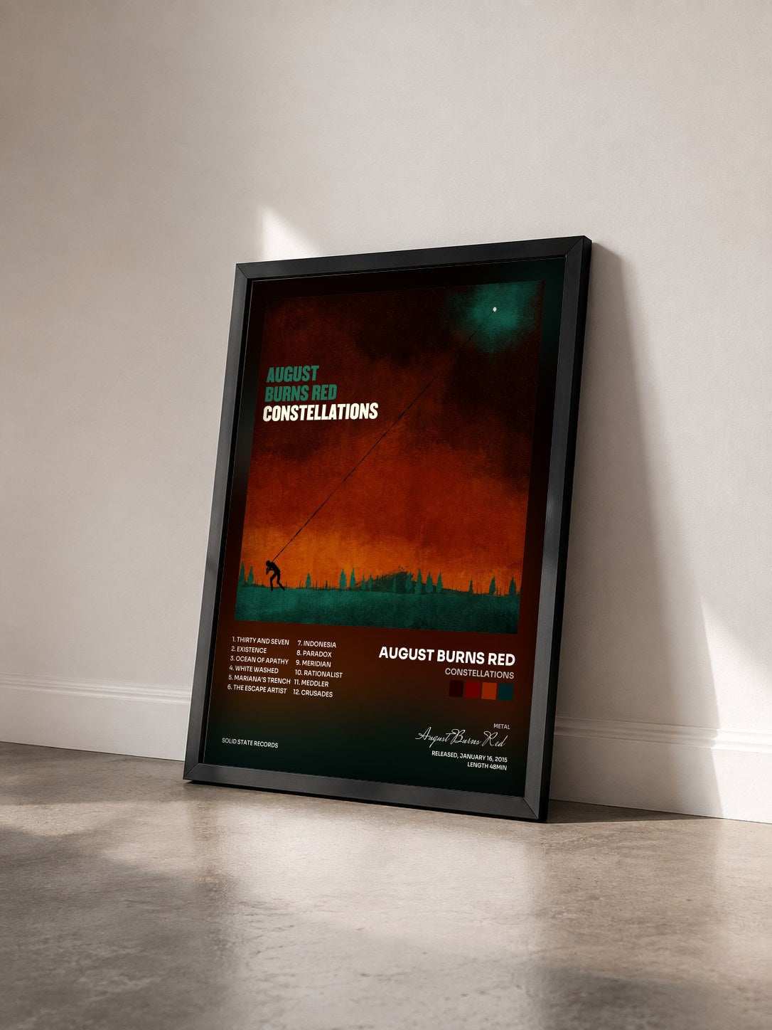 #noir Tableau de l'album Constellations de August Burns Red vu de trois quarts, cadre noir