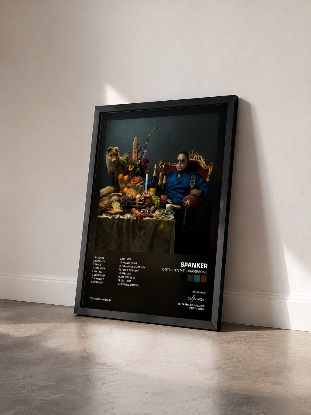 #noir Tableau de l'album Ontbijten Met Champagne de Spanker vu de trois quarts, cadre noir