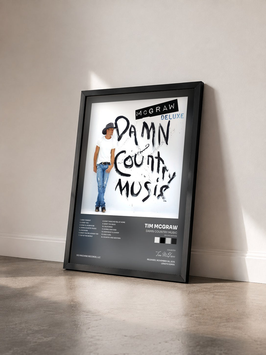 #noir Tableau de l'album Damn Country Music (Deluxe Edition) de Tim McGraw vu de trois quarts, cadre noir
