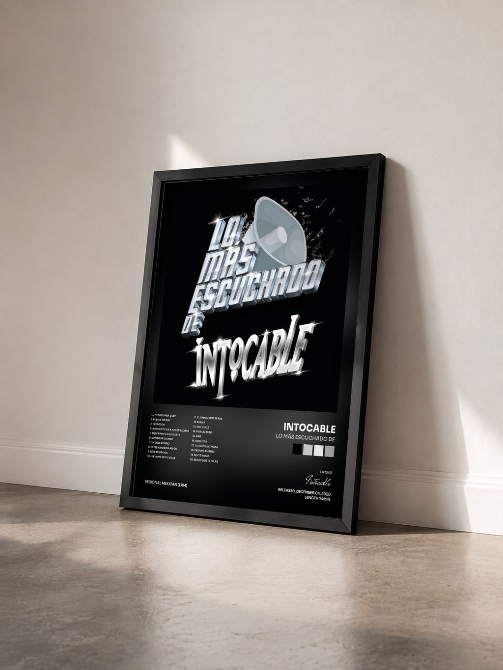 #noir Tableau de l'album Lo Más Escuchado De de Intocable vu de trois quarts, cadre noir