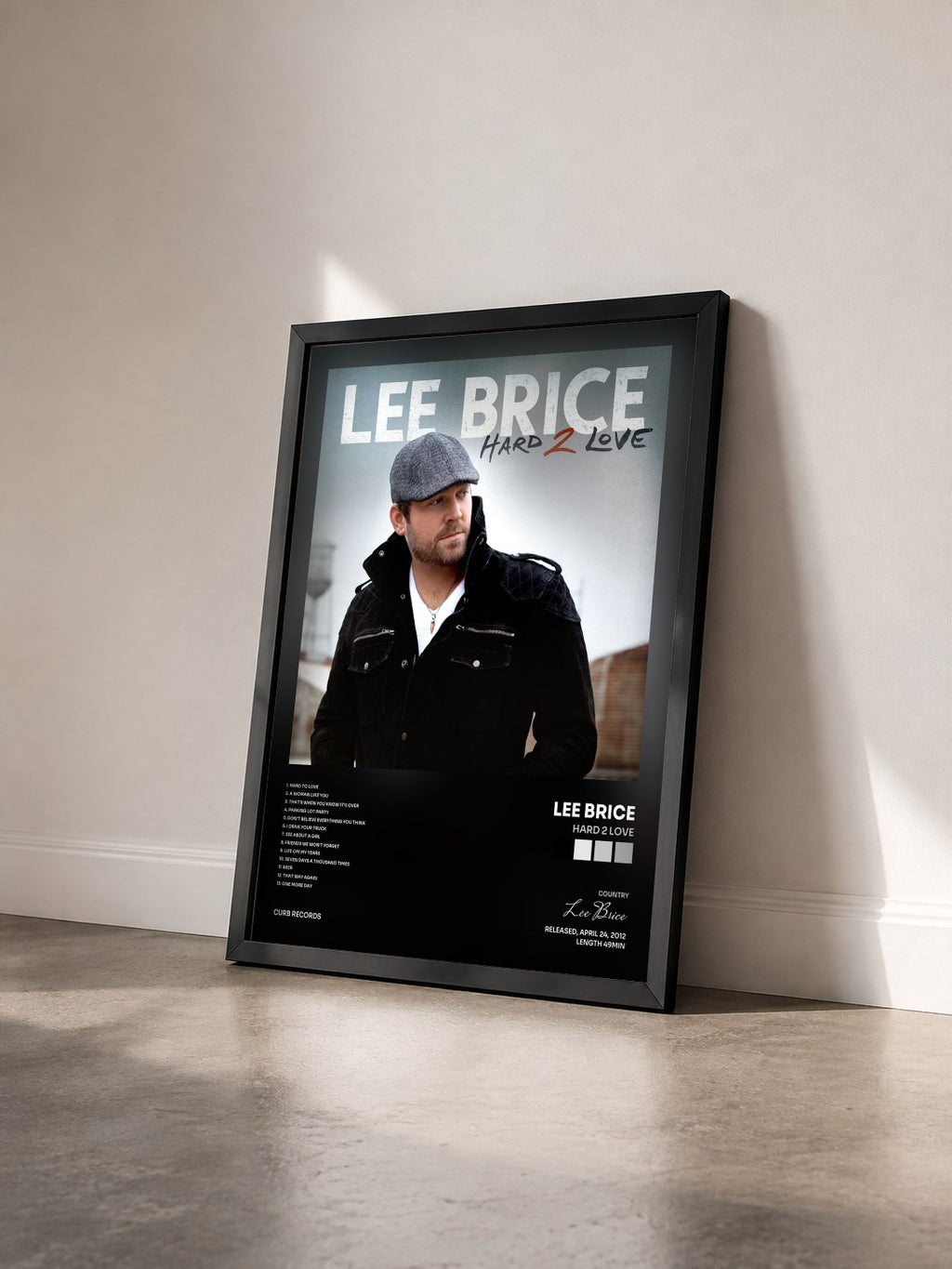 #noir Tableau de l'album Hard 2 Love de Lee Brice vu de trois quarts, cadre noir
