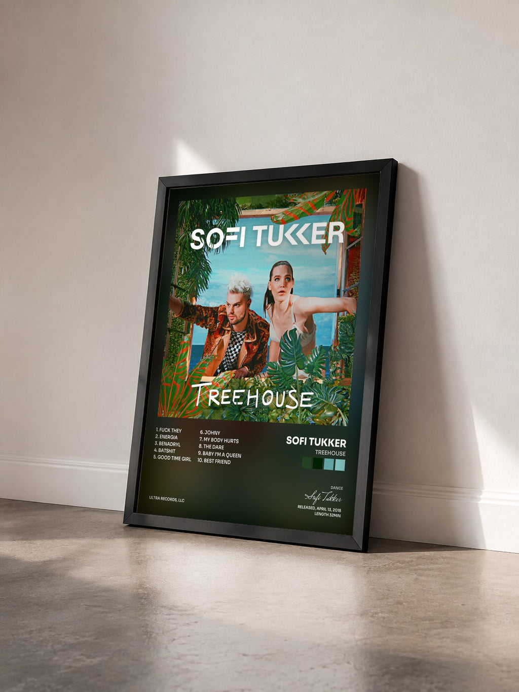#noir Tableau de l'album Treehouse de Sofi Tukker vu de trois quarts, cadre noir