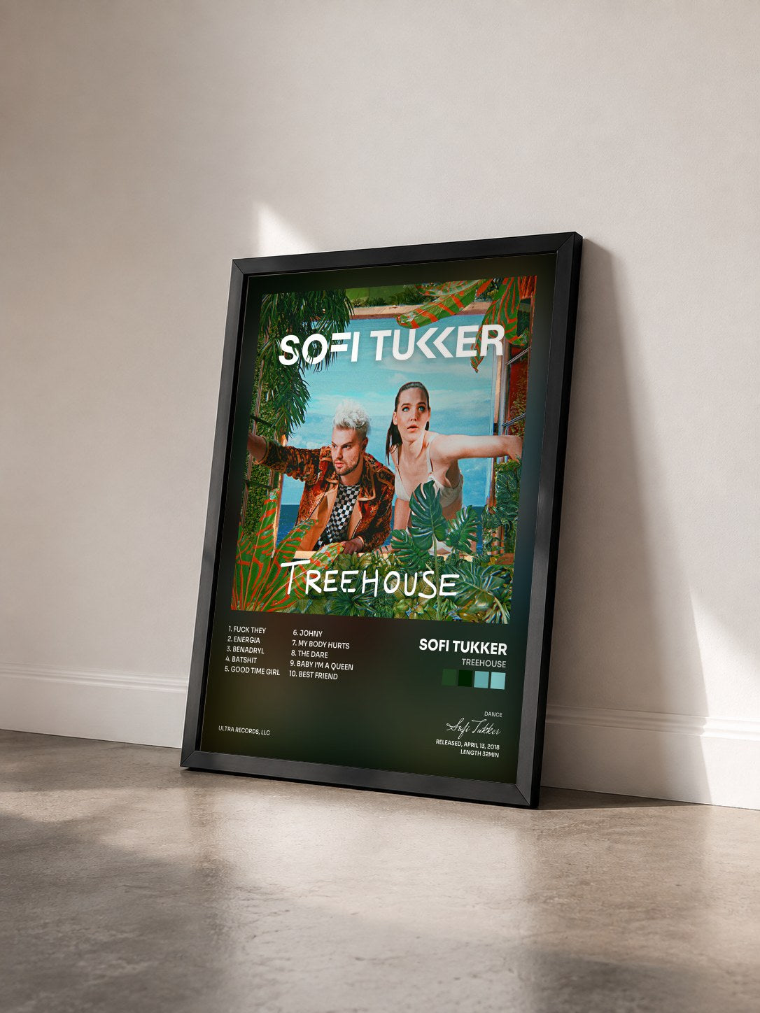 #noir Tableau de l'album Treehouse de Sofi Tukker vu de trois quarts, cadre noir
