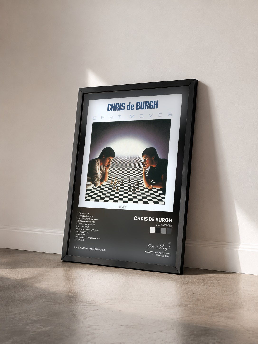 #noir Tableau de l'album Best Moves de Chris de Burgh vu de trois quarts, cadre noir