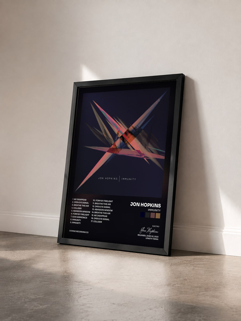 #noir Tableau de l'album Immunity de Jon Hopkins vu de trois quarts, cadre noir