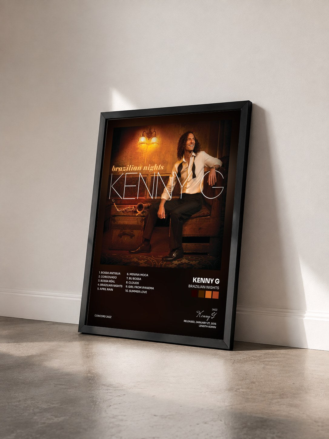 #noir Tableau de l'album Brazilian Nights de Kenny G vu de trois quarts, cadre noir