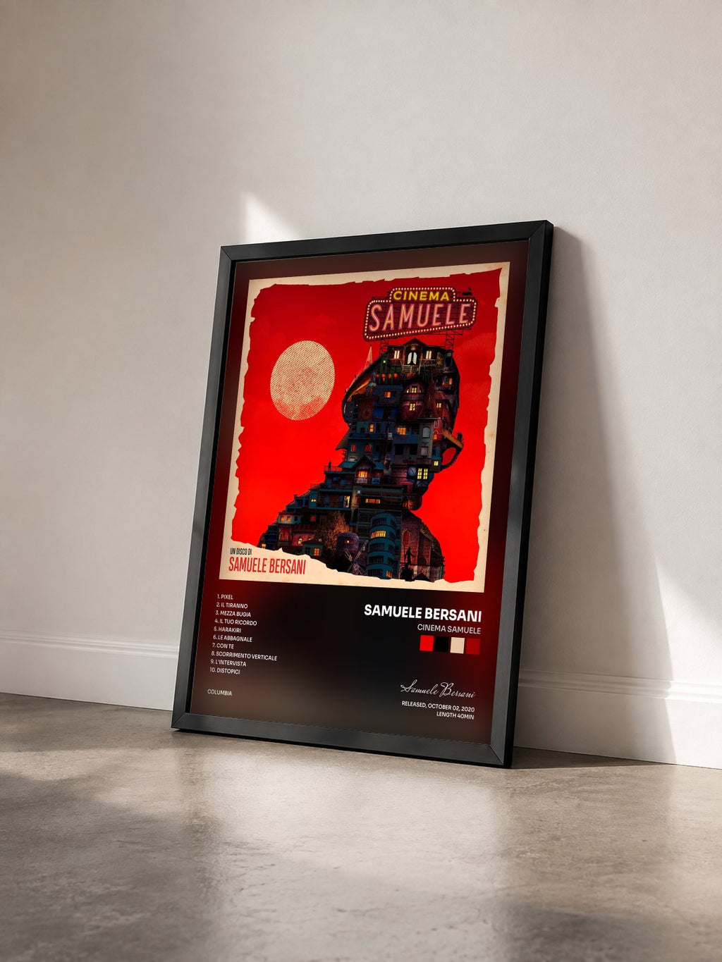 #noir Tableau de l'album Cinema Samuele de Samuele Bersani vu de trois quarts, cadre noir