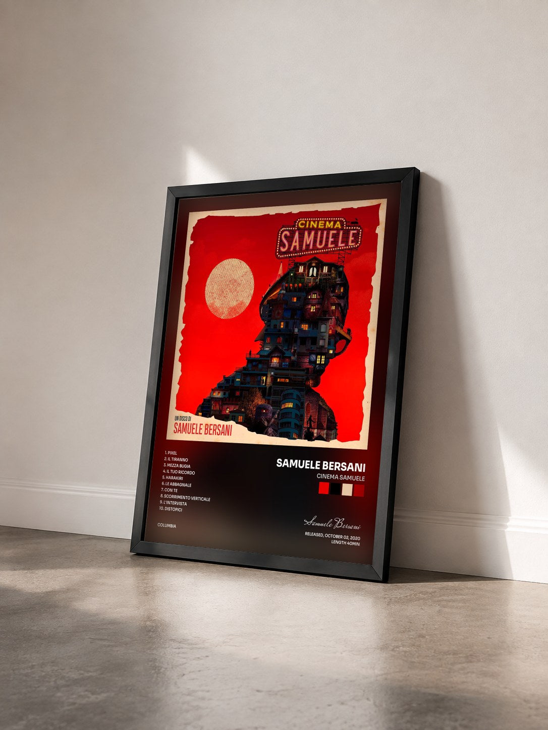 #noir Tableau de l'album Cinema Samuele de Samuele Bersani vu de trois quarts, cadre noir