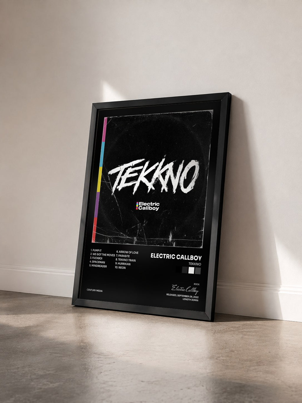 #noir Tableau de l'album TEKKNO de Electric Callboy vu de trois quarts, cadre noir