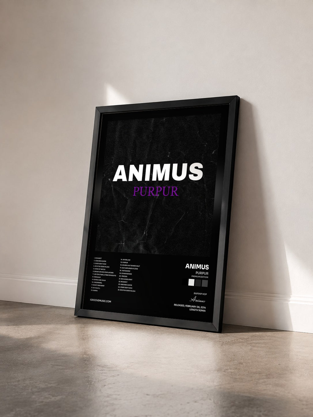 #noir Tableau de l'album Purpur (Premium Edition) de Animus vu de trois quarts, cadre noir