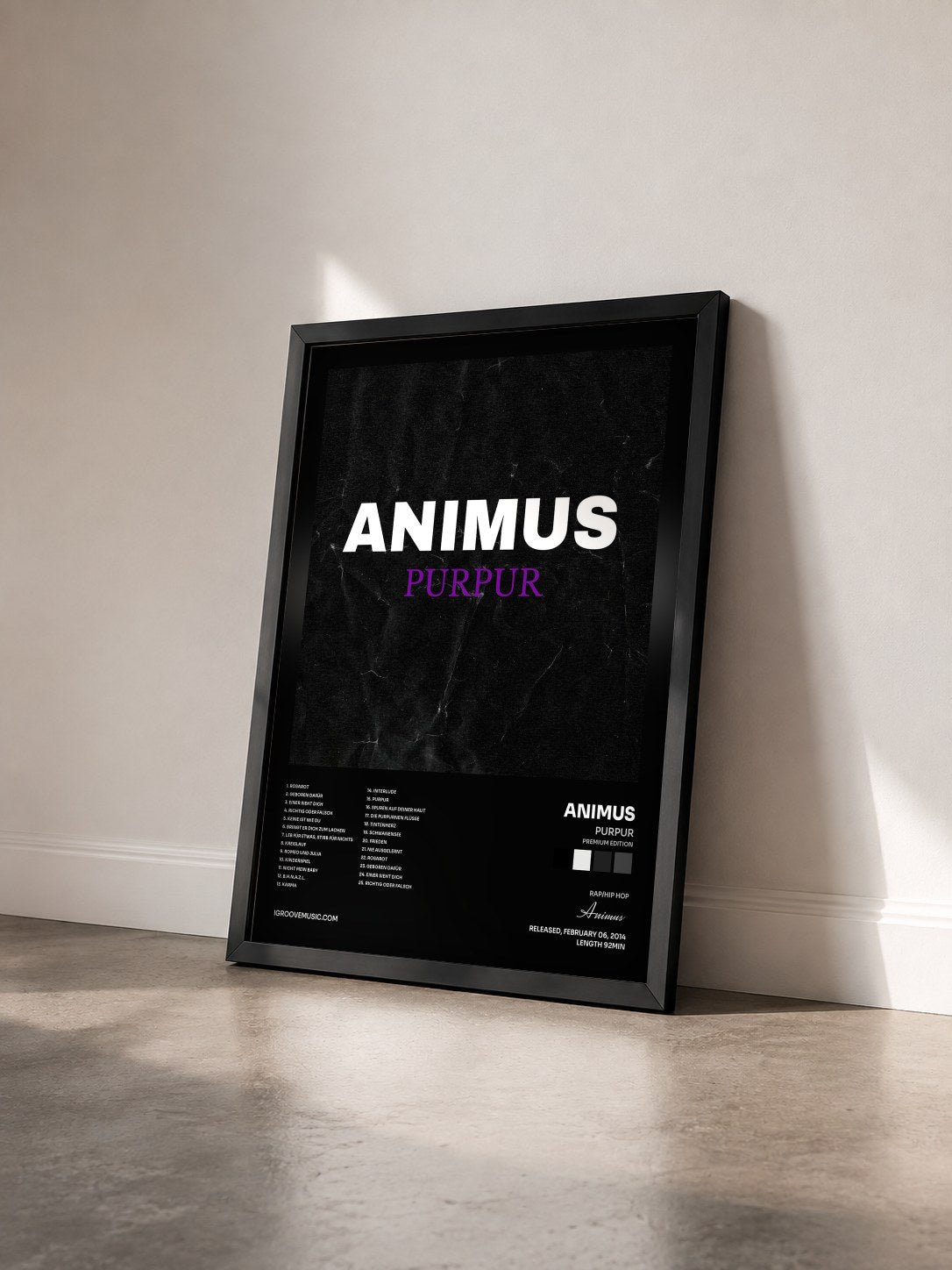 #noir Tableau de l'album Purpur (Premium Edition) de Animus vu de trois quarts, cadre noir