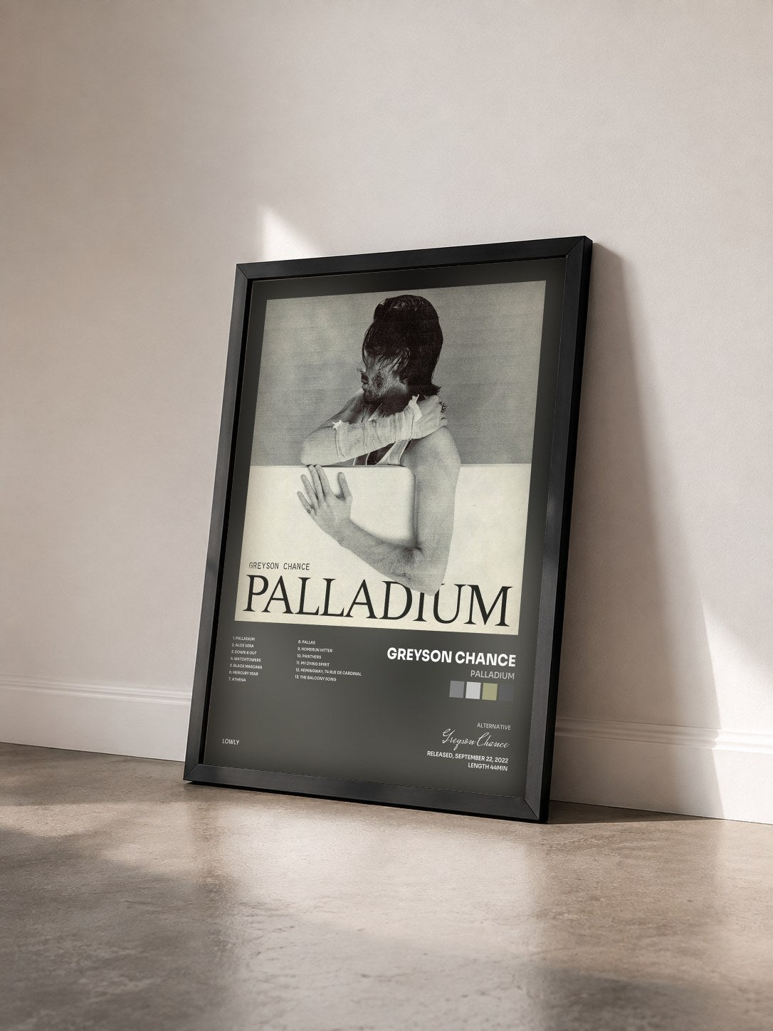 #noir Tableau de l'album Palladium de Greyson Chance vu de trois quarts, cadre noir
