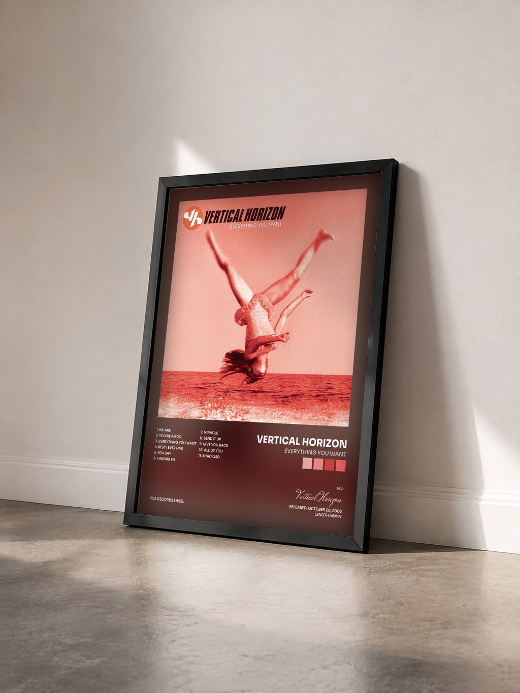 #noir Tableau de l'album Everything You Want de Vertical Horizon vu de trois quarts, cadre noir
