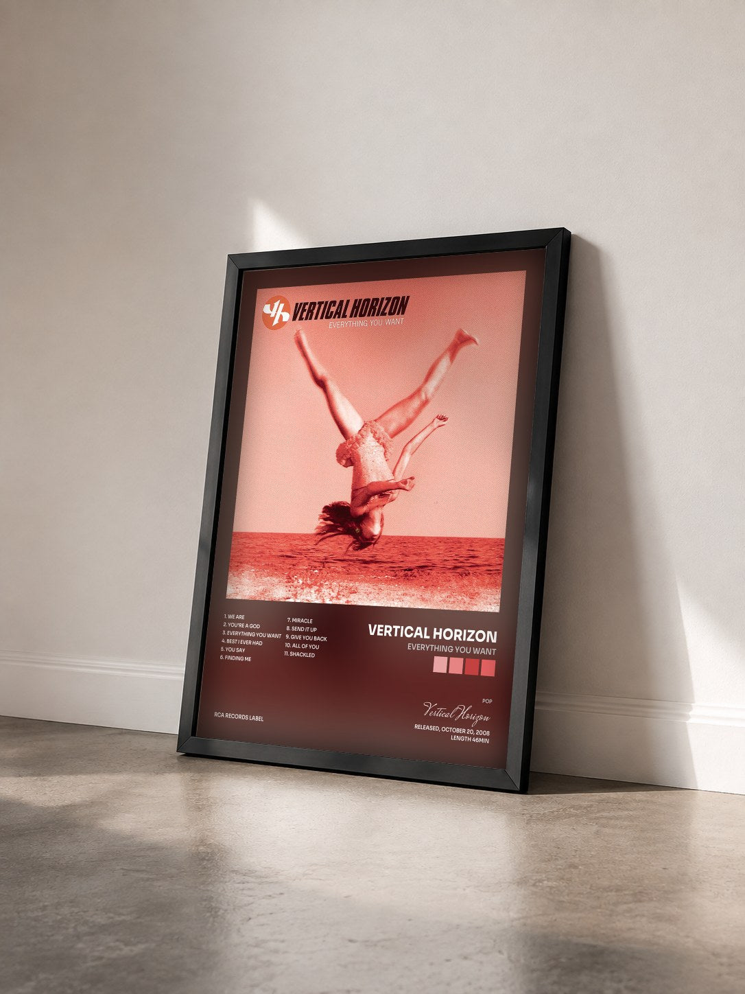 #noir Tableau de l'album Everything You Want de Vertical Horizon vu de trois quarts, cadre noir