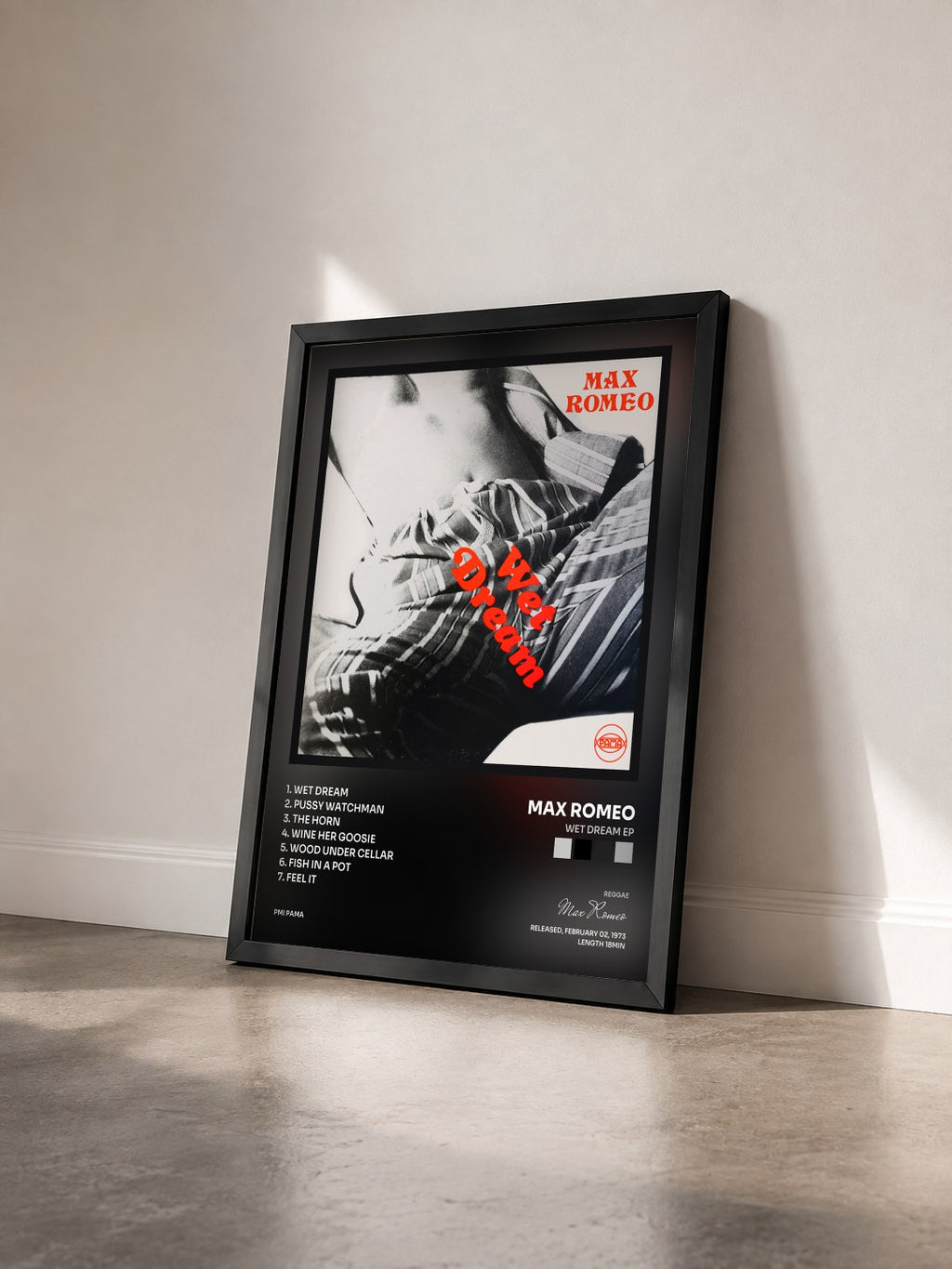 #noir Tableau de l'album Wet Dream EP de Max Romeo vu de trois quarts, cadre noir
