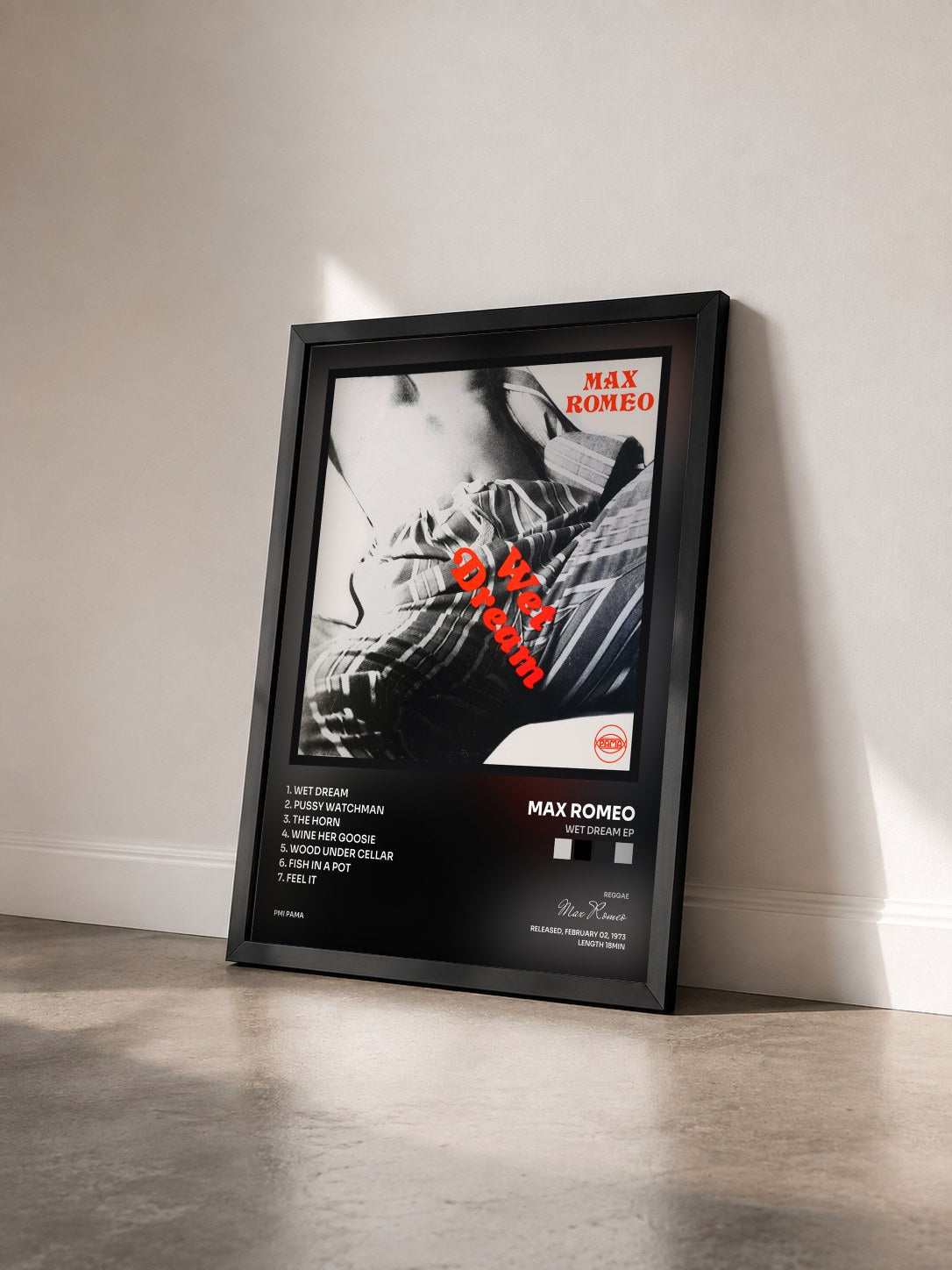 #noir Tableau de l'album Wet Dream EP de Max Romeo vu de trois quarts, cadre noir