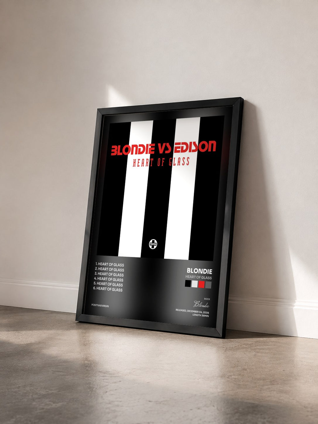 #noir Tableau de l'album Heart Of Glass de Blondie vu de trois quarts, cadre noir