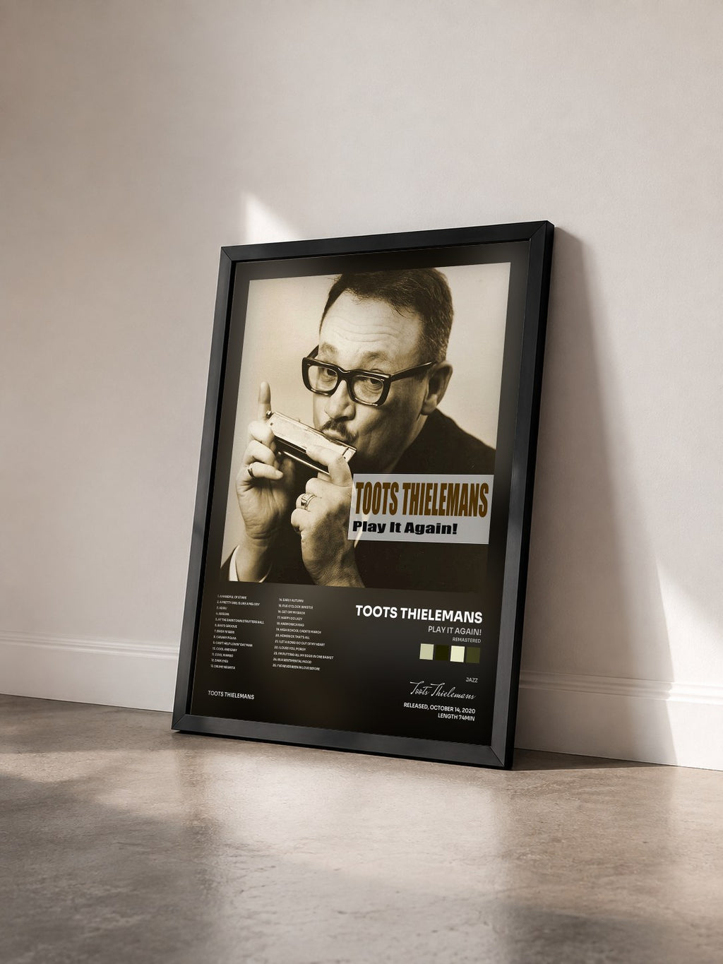 #noir Tableau de l'album Play It Again! (Remastered) de Toots Thielemans vu de trois quarts, cadre noir