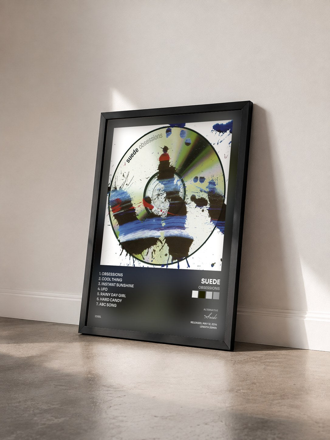 #noir Tableau de l'album Obsessions de Suede vu de trois quarts, cadre noir