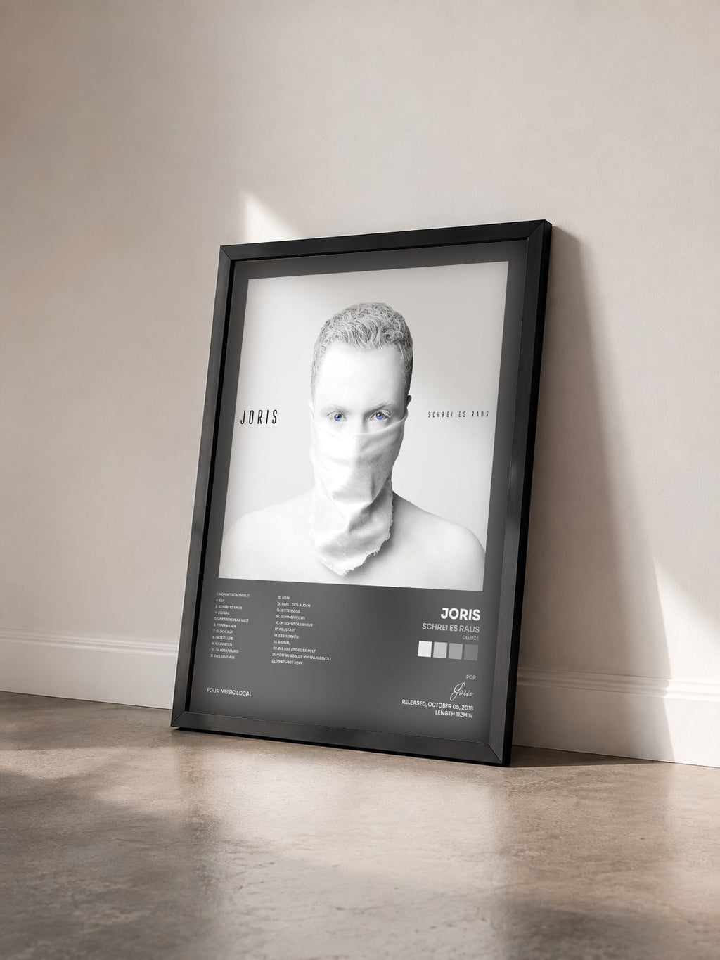 #noir Tableau de l'album Schrei es raus (Deluxe) de Joris vu de trois quarts, cadre noir